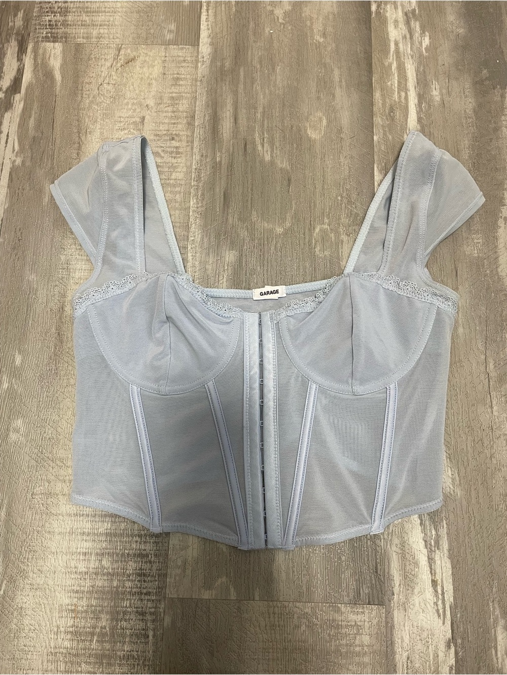 Garage Light Blue Mesh Corset Top